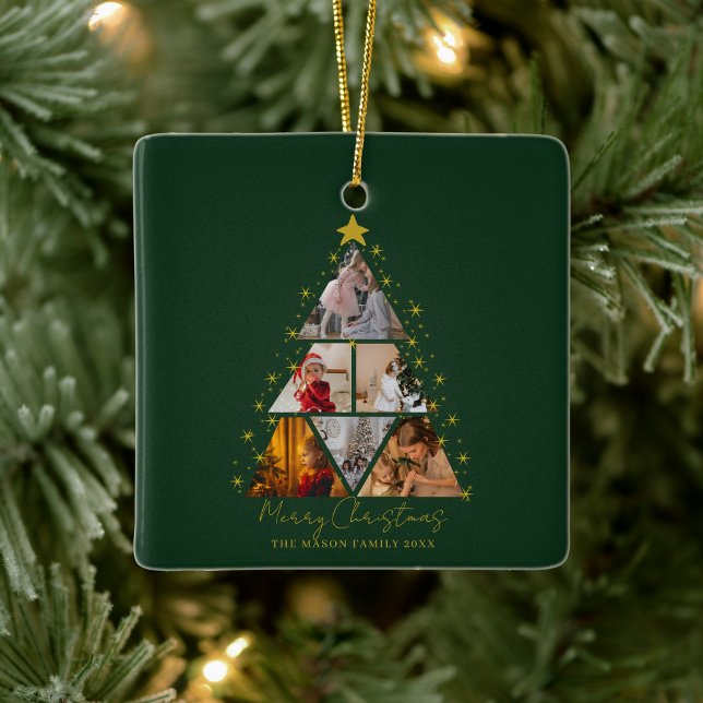 6 Photo Tree Shape Christmas memory  Ceramic Ornament (Creator Uploaded)