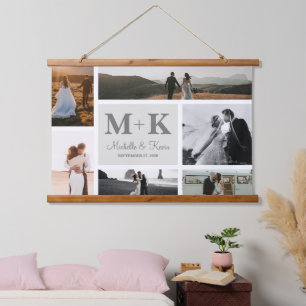 6 Photo Wedding Collage Newlyweds Keepsake Hanging Tapestry