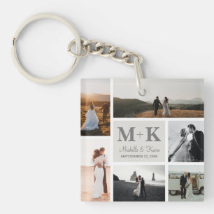 6 Photo Wedding Collage Newlyweds Keepsake Keychain