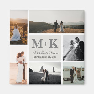 6 Photo Wedding Collage Newlyweds Keepsake Magnet