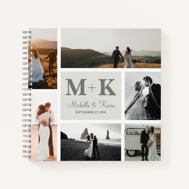 6 Photo Wedding Collage Newlyweds Keepsake Notebook (Front)