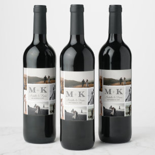 6 Photo Wedding Collage Newlyweds Keepsake Wine Label