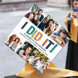 6 photos collage fun I DID IT retro colours name Graduation Cap Topper