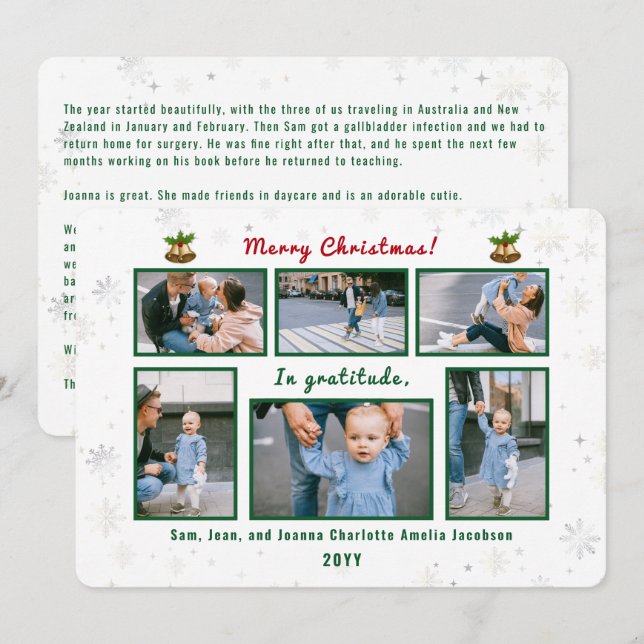 6 Photos Collage Letter Cute Elegant Personalized  Holiday Card (Front/Back)