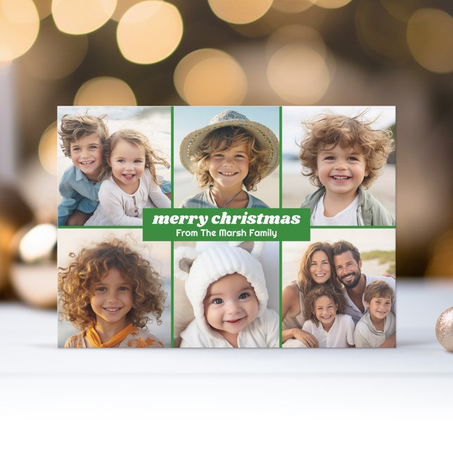 6 Photos - Merry Christmas - Tie-Dye Red Green Holiday Card (A funky tie dye design with 6 Christmas photos. Online and download options available.)