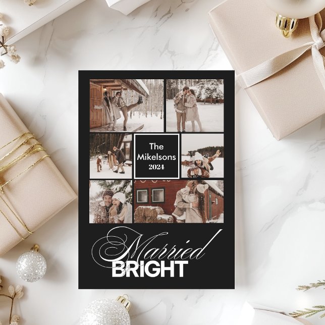6 Photos Minimalist Married and Bright  Holiday Card (Creator Uploaded)