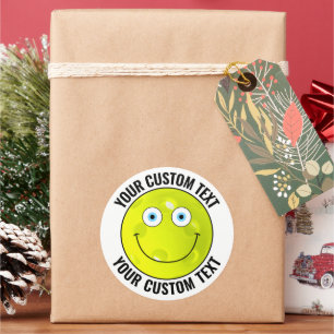 6 Pickleball Personalized Text Custom Happy Face Classic Round Sticker