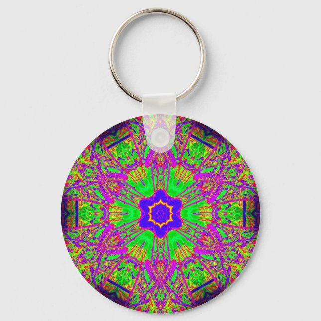 6-point blue star groovy psychedelic keychain (Front)