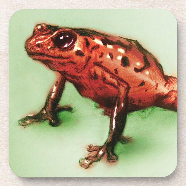 6 Red Frog Coasters Set, Wild Animal Sketch (Front)