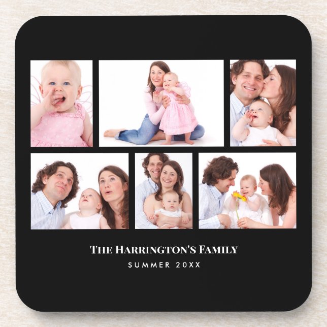 6 Sections Custom Photo Black Frames Coaster (Front)