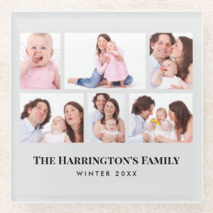 6 Sections Custom Photo Minimalist Grey Frames Glass Coaster