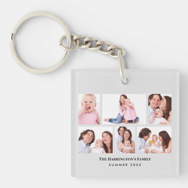6 Sections Custom Photo Minimalist Grey Frames Keychain (Front)