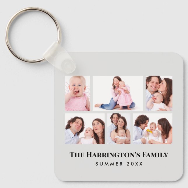 6 Sections Custom Photo Minimalist Grey Frames Keychain (Front)