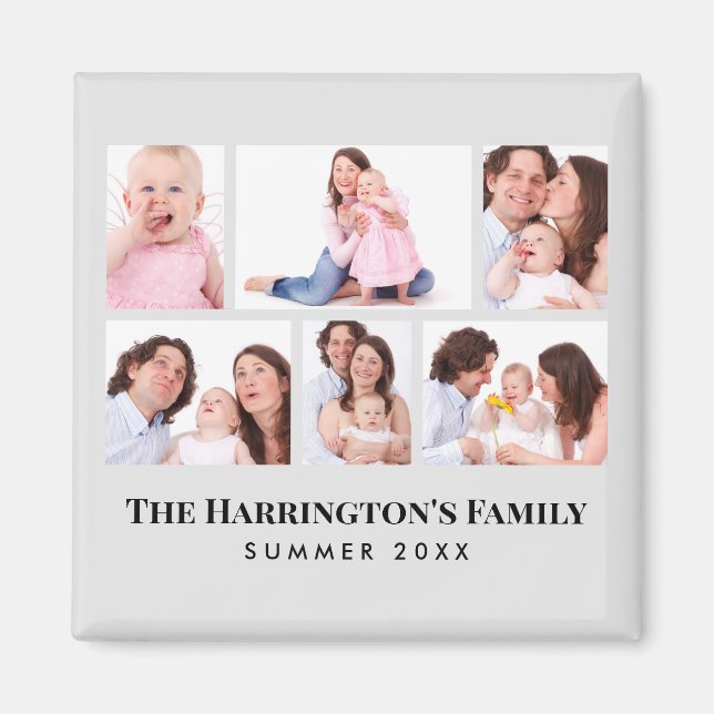 6 Sections Custom Photo Minimalist Grey Frames Magnet (Front)
