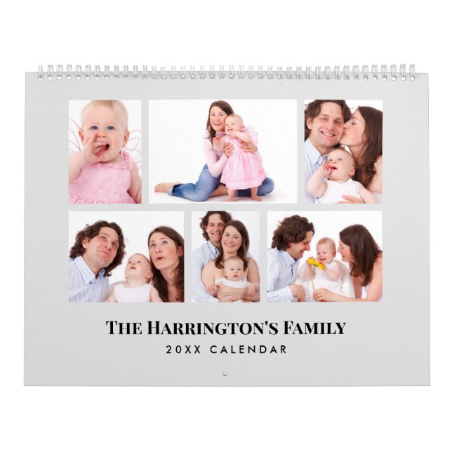 6 Sections Family Photo Minimalist Grey Frames Calendar (Cover)