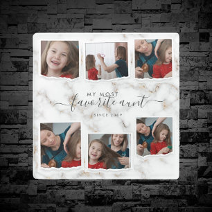 6 Six Photo Collage Aunty Modern Elegant Family Glass Coaster