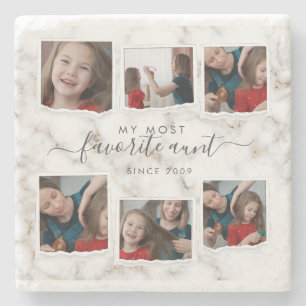 6 Six Photo Collage Aunty Modern Elegant Family Stone Coaster