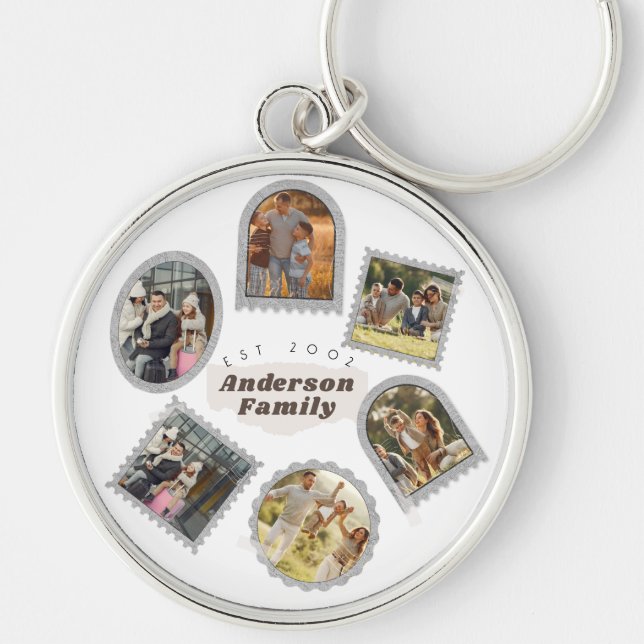 6 Six Photo Modern Elegant Collage Family Love Keychain (Front)