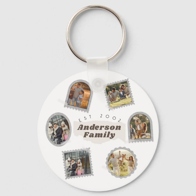 6 Six Photo Modern Elegant Collage Family Love Keychain (Front)