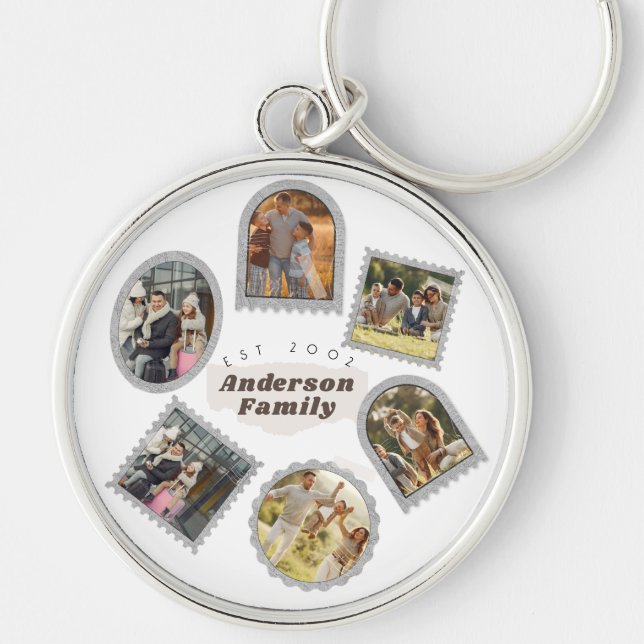 6 Six Photo Modern Elegant Collage Family Love Keychain (Front)