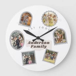 6 Six Photo Modern Elegant Collage Family Love Large Clock