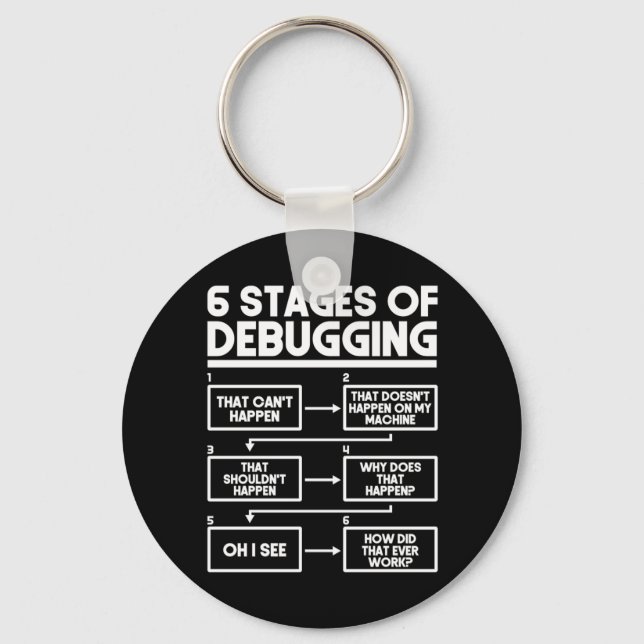 6 Stages Of Debugging Programmer Coding Keychain (Front)