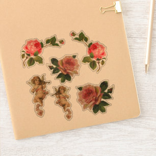 6 stickers Victorien Die-Cut Rose Cherub Angel