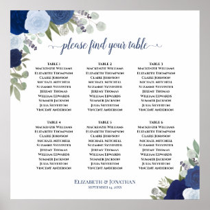 6 Table Blue Roses Boho Wedding Seating Chart