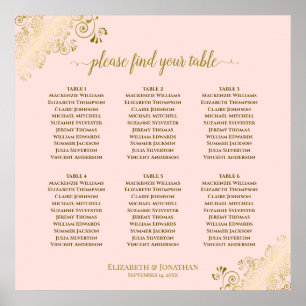 6 Table Blush Pink & Gold Wedding Seating Chart