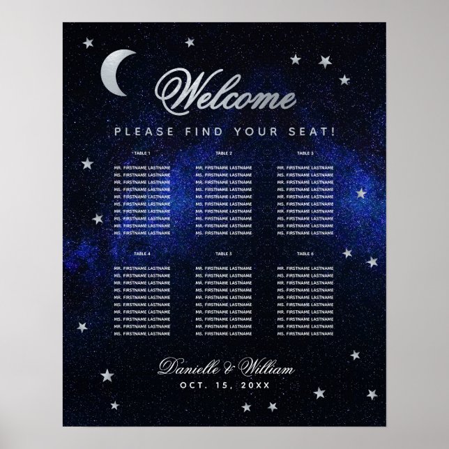 6 Table Celestial Wedding Stars Moon Seating Chart (Front)