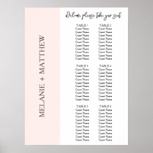 6 Table Elegant Modern Wedding Seating Chart