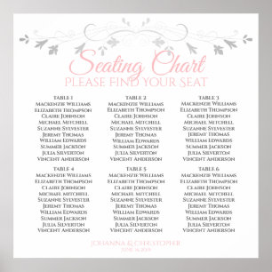 6 Table Pink & Grey Wedding Seating Chart