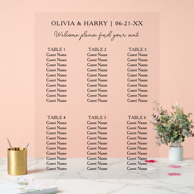 6 Table Simple Minimalist Wedding Seating Chart  (Wedding)
