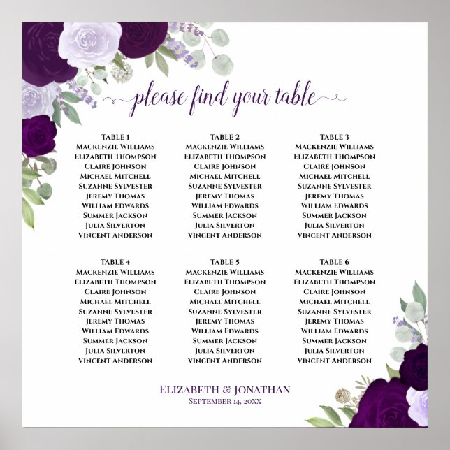 6 Tableau Mariage de saumons floraux violets (Devant)