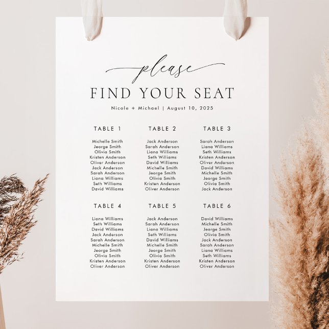 6 Tables Please Find Your Seat Seating Chart (Creator Uploaded)