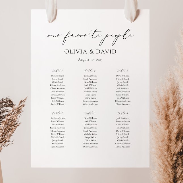 6 Tables Simple Our Favourite People Seating Chart (Creator Uploaded)