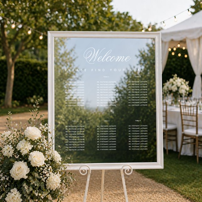 6 Tables White Simple Transparent Seating Chart Window Cling (Creator Uploaded)