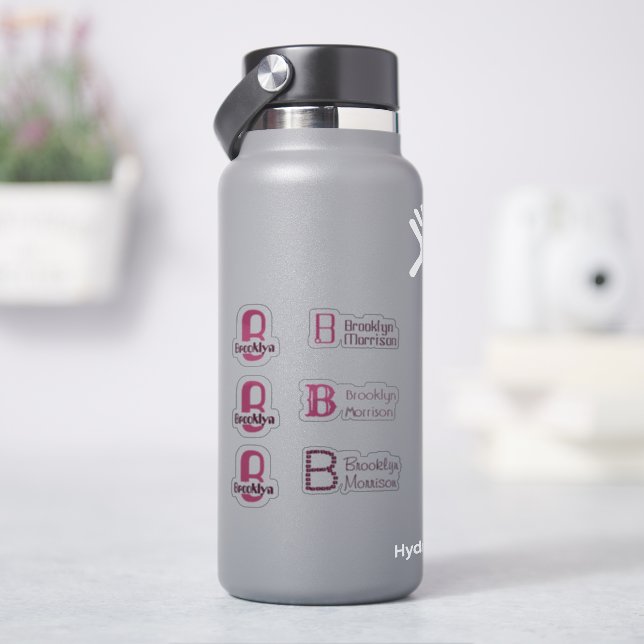 6 waterproof Pink Monogram Name Kids Water bottle (HydroFlask)