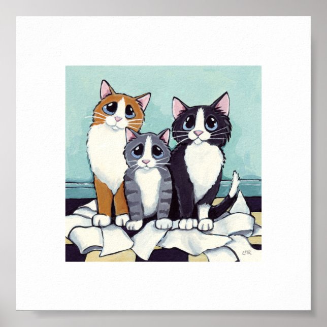 6" x 6" | Whimsical Cat Art | Naughty Kittens Poster (Front)