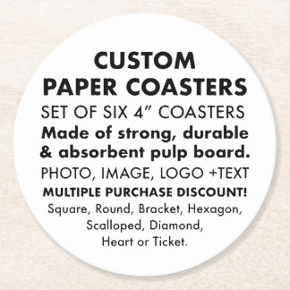 6 x Custom Personalized 4" ROUND Paper Coasters