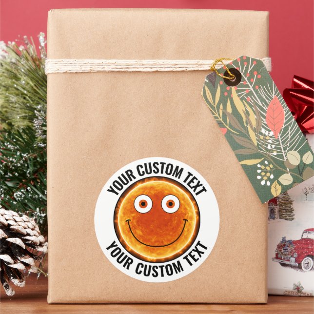 6 x The Sun Personalized Text Custom Happy Face 3" Classic Round Sticker (Holiday)
