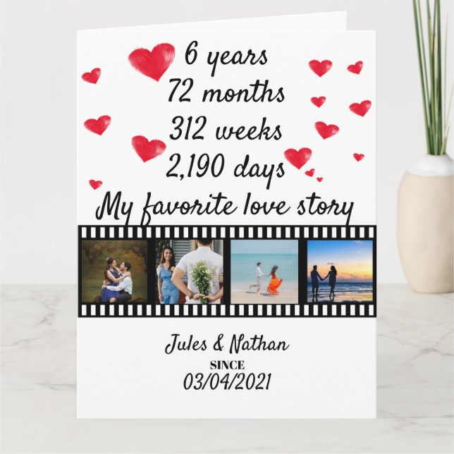 6 year anniversary film strip photo display card (Front)