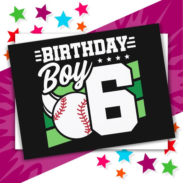 6 Year Old Baseball Party Theme 6th Birthday Boy Postcard (Creator Uploaded)