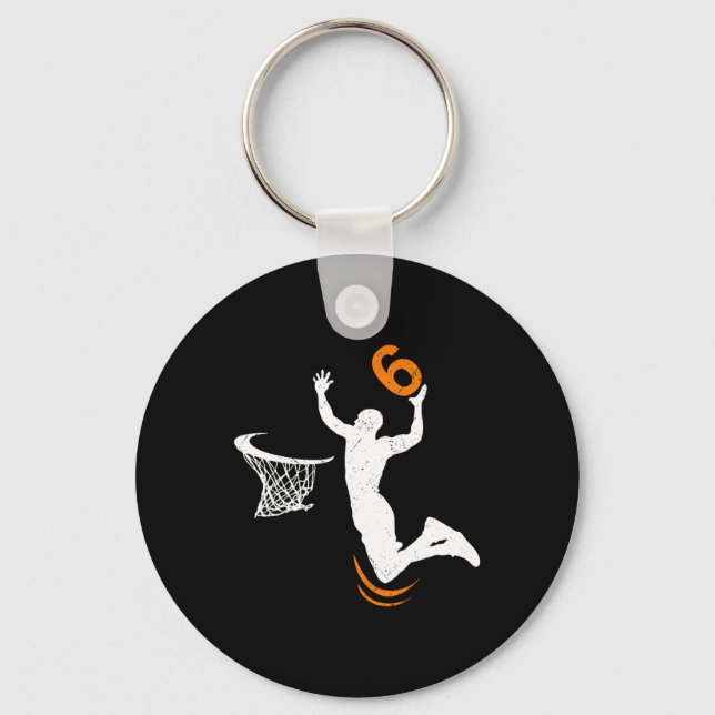 6 Year Old Basketball Dunk 6th Birthday Party Boys Keychain (Front)