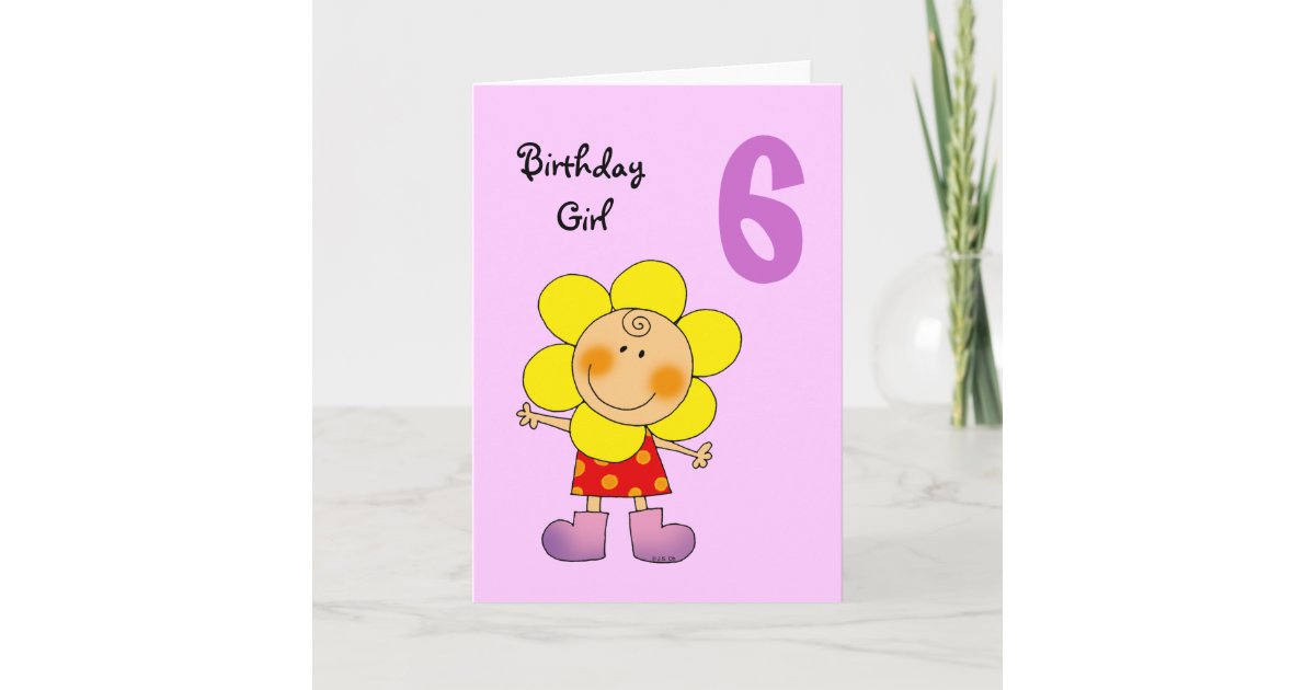 6 year old birthday girl card | Zazzle.ca