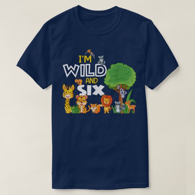 6 Year Old Boy Wild Animals Zoo Theme 6th Birthday T-Shirt (Design Front)