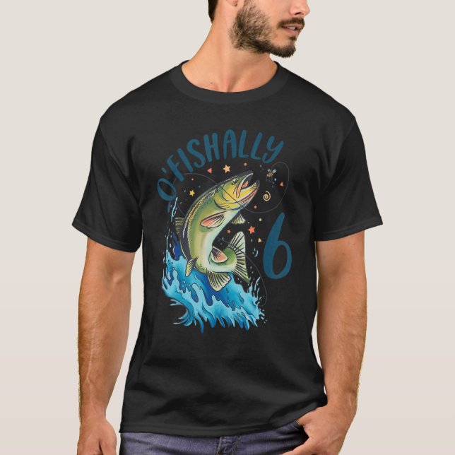 6 Year Old Fishing Birthday 6th Bass Fish Kids Bda T-Shirt (Front)