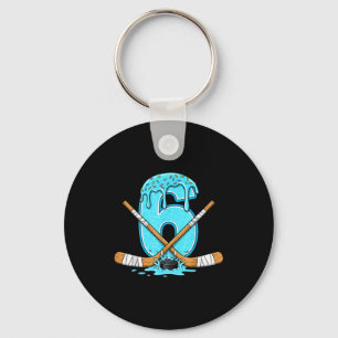 6 Year Old Hockey Ice Cream Drip Youth 6th Birthda Keychain