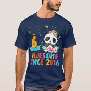 6 Year Old Panda Unicorn Awesome since 2016 6th Bi T-Shirt