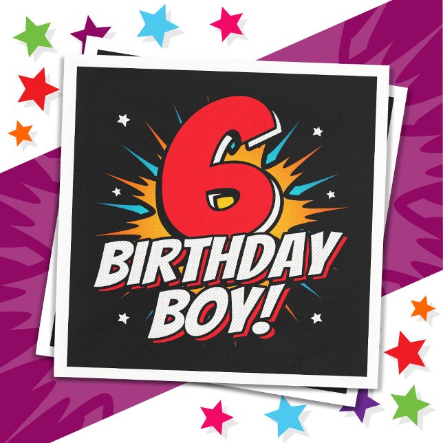6 Year Old Superhero Birthday Boy 6th Birthday Napkin (Creator Uploaded)